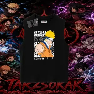 Naruto Uzumaki Premium Anime Oversize Unisex Kolsuz Tişört Beyaz