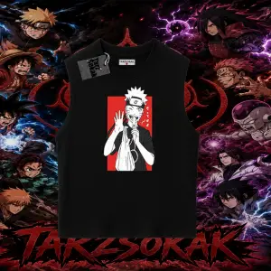 Naruto Uzumaki Premium Anime Oversize Unisex Kolsuz Tişört Beyaz