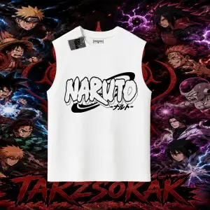 Naruto Uzumaki Premium Anime Oversize Unisex Kolsuz Tişört Beyaz