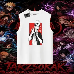 Naruto Uzumaki Premium Anime Oversize Unisex Kolsuz Tişört Beyaz