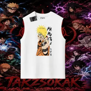 Naruto Uzumaki Premium Anime Oversize Unisex Kolsuz Tişört Beyaz