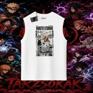 Naruto Uzumaki Premium Anime Oversize Unisex Kolsuz Tişört Beyaz