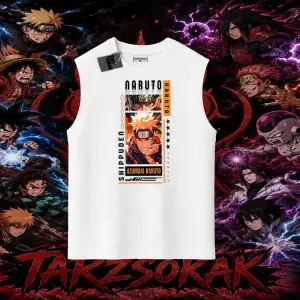 Naruto Uzumaki Premium Anime Oversize Unisex Kolsuz Tişört Beyaz