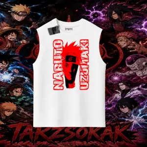 Naruto Uzumaki Premium Anime Oversize Unisex Kolsuz Tişört Beyaz