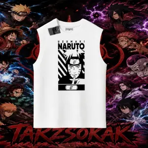 Naruto Uzumaki Premium Anime Oversize Unisex Kolsuz Tişört Beyaz