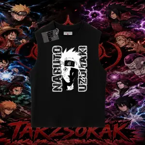 Naruto Uzumaki Premium Anime Oversize Unisex Kolsuz Tişört Beyaz