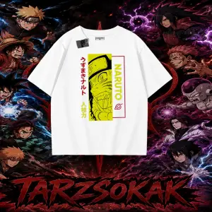 Naruto Uzumaki Premium Anime Oversize Unisex Tişört Beyaz