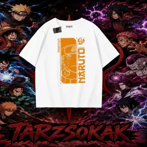 Naruto Uzumaki Premium Anime Oversize Unisex Tişört Beyaz