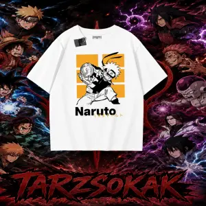 Naruto Uzumaki Premium Anime Oversize Unisex Tişört Beyaz