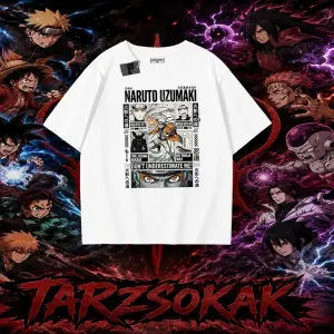 Naruto Uzumaki Premium Anime Oversize Unisex Tişört Beyaz