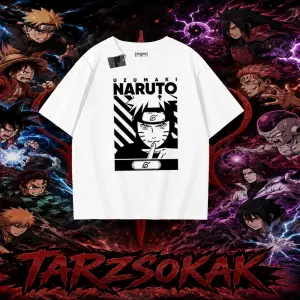 Naruto Uzumaki Premium Anime Oversize Unisex Tişört Beyaz
