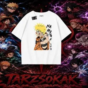 Naruto Uzumaki Premium Anime Oversize Unisex Tişört Beyaz