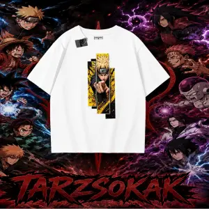 Naruto Uzumaki Premium Anime Oversize Unisex Tişört Beyaz