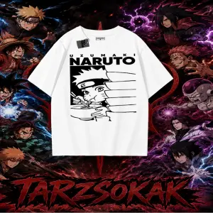 Naruto Uzumaki Premium Anime Oversize Unisex Tişört Beyaz