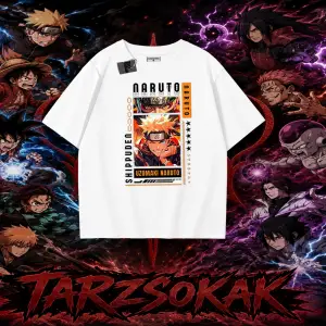 Naruto Uzumaki Premium Anime Oversize Unisex Tişört Beyaz