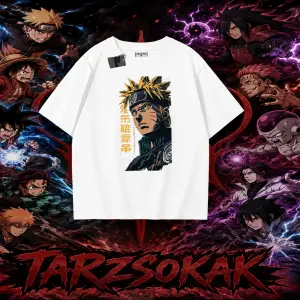 Naruto Uzumaki Premium Anime Oversize Unisex Tişört Beyaz