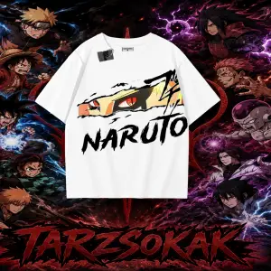 Naruto Uzumaki Premium Anime Oversize Unisex Tişört Beyaz