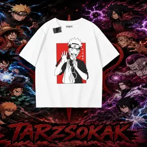 Naruto Uzumaki Premium Anime Oversize Unisex Tişört Beyaz