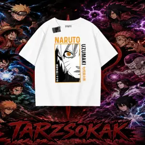 Naruto Uzumaki Premium Anime Oversize Unisex Tişört Beyaz