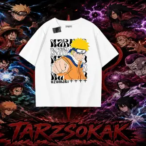 Naruto Uzumaki Premium Anime Oversize Unisex Tişört Beyaz