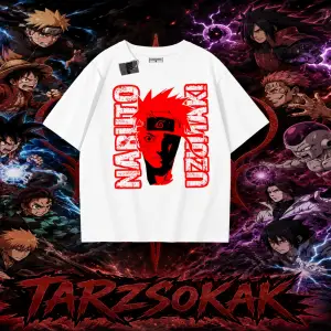 Naruto Uzumaki Premium Anime Oversize Unisex Tişört Beyaz