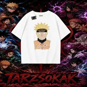 Naruto Uzumaki Premium Anime Oversize Unisex Tişört Beyaz