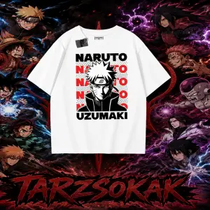 Naruto Uzumaki Premium Anime Oversize Unisex Tişört Beyaz