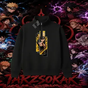 Naruto Uzumaki Premium Anime Unisex Polo Yaka Yarım Fermuarlı Sweatshirt Beyaz