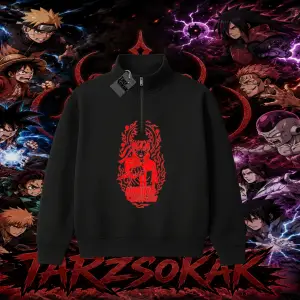 Naruto Uzumaki Premium Anime Unisex Polo Yaka Yarım Fermuarlı Sweatshirt Beyaz