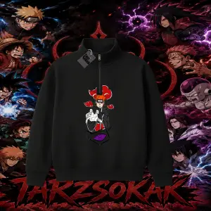 Naruto Uzumaki Premium Anime Unisex Polo Yaka Yarım Fermuarlı Sweatshirt Beyaz