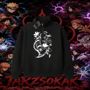 Naruto Uzumaki Premium Anime Unisex Polo Yaka Yarım Fermuarlı Sweatshirt Beyaz