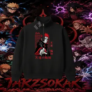 Naruto Uzumaki Premium Anime Unisex Polo Yaka Yarım Fermuarlı Sweatshirt Beyaz