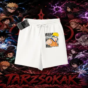 Naruto Uzumaki Premium Anime Unisex Şort Beyaz