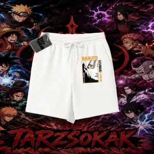 Naruto Uzumaki Premium Anime Unisex Şort Beyaz