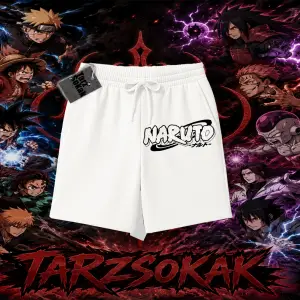 Naruto Uzumaki Premium Anime Unisex Şort Beyaz