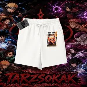 Naruto Uzumaki Premium Anime Unisex Şort Beyaz