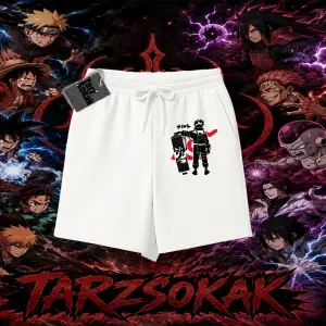 Naruto Uzumaki Premium Anime Unisex Şort Beyaz