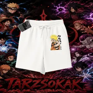 Naruto Uzumaki Premium Anime Unisex Şort Beyaz