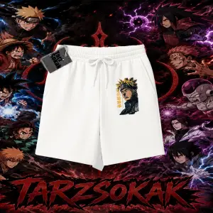 Naruto Uzumaki Premium Anime Unisex Şort Beyaz