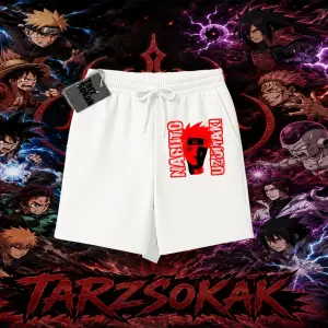 Naruto Uzumaki Premium Anime Unisex Şort Beyaz