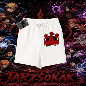 Naruto Uzumaki Premium Anime Unisex Şort Beyaz