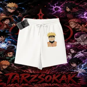 Naruto Uzumaki Premium Anime Unisex Şort Beyaz
