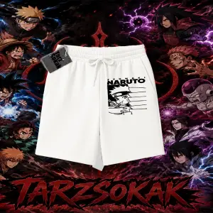 Naruto Uzumaki Premium Anime Unisex Şort Beyaz