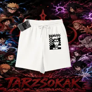 Naruto Uzumaki Premium Anime Unisex Şort Beyaz