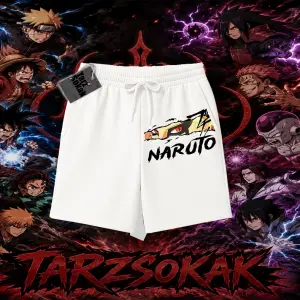 Naruto Uzumaki Premium Anime Unisex Şort Beyaz
