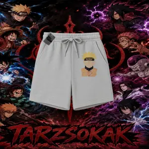 Naruto Uzumaki Premium Anime Unisex Şort Beyaz