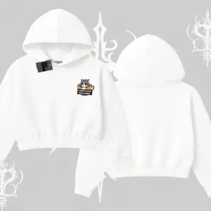 Need Coffee Right Meow Yazılı Kedi Baskılı Kapşonlu Crop Sweatshirt