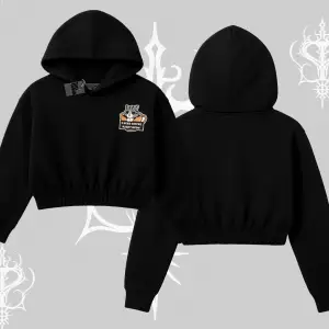 Need Coffee Right Meow Yazılı Kedi Baskılı Kapşonlu Crop Sweatshirt