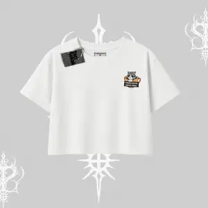 Need Coffee Right Meow Yazılı Kedi Baskılı Oversize Crop Tshirt