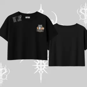 Need Coffee Right Meow Yazılı Kedi Baskılı Oversize Crop Tshirt